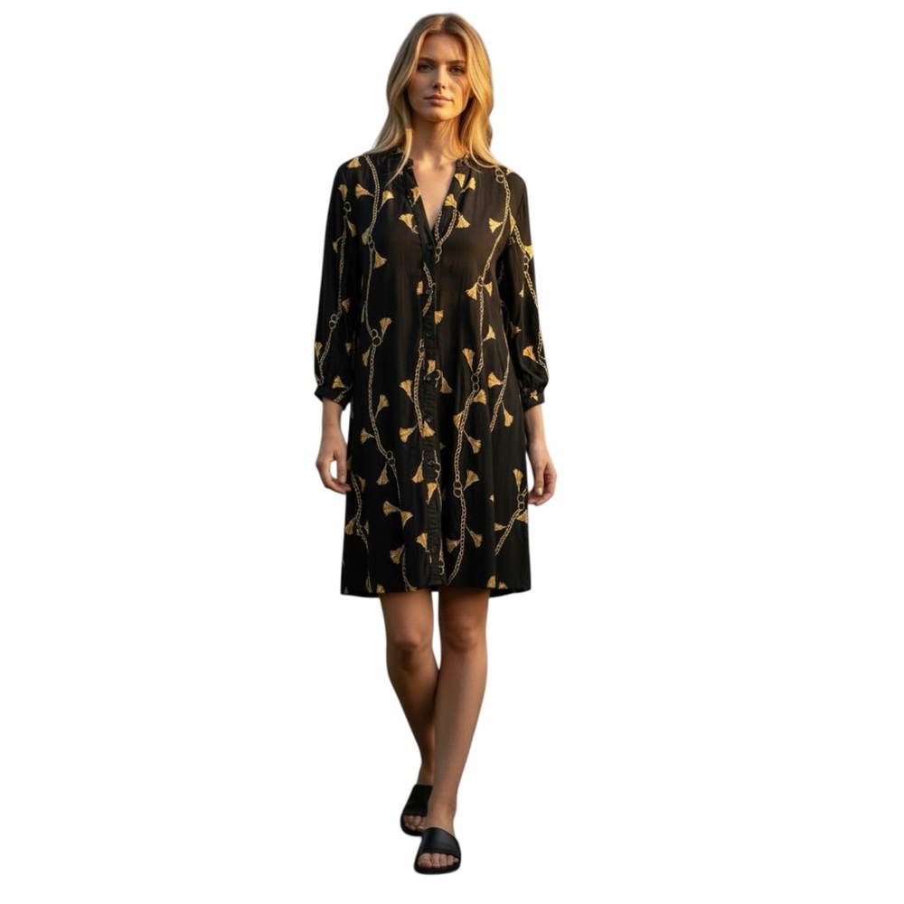 H&M Black Mini Dress with Gold Leaf Print